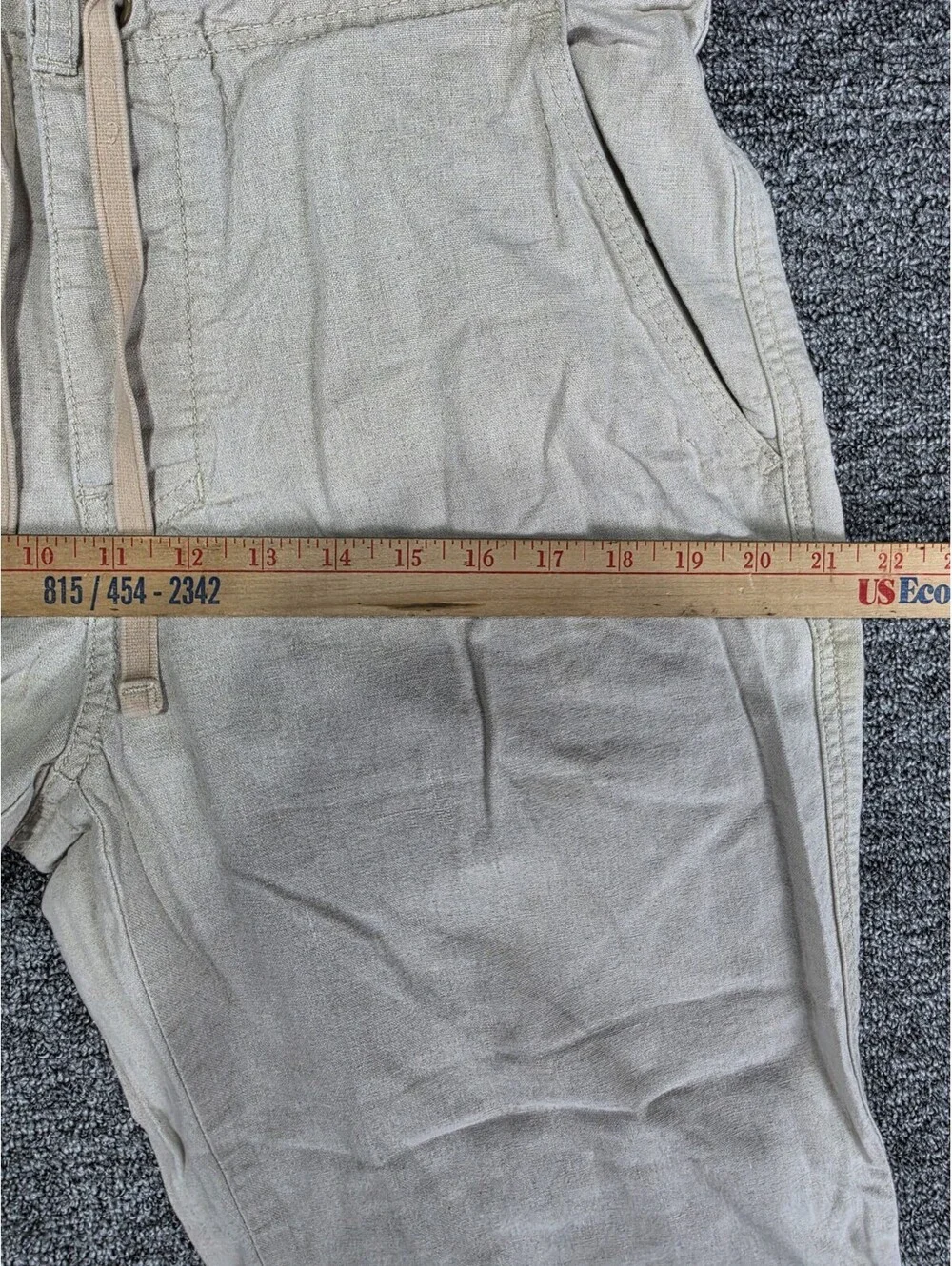 Express Men's Flat Front Straight Leg Beige Linen Cotton Drawstring Pants 34W